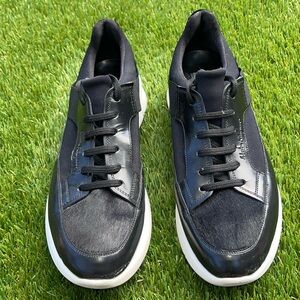 EUC - Salvator Ferragamao Haircalf Suede Leather Sneaker Black Sz 10D (US 11)